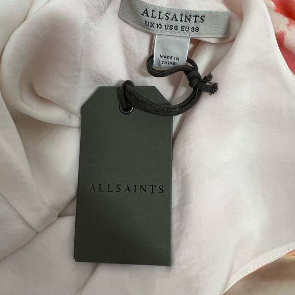 Allsaints Melody Marea Midi Slip Dress Silk Rainbow Pink V Neck Lined Size 6 Y2K - Picture 9 of 16